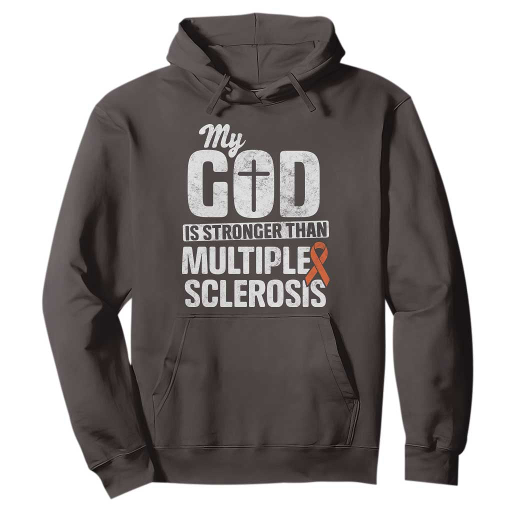 God Stronger Multiple Sclerosis Awareness Hoodie Orange Ribbon MS Support Squad TS10 Dark Chocolate Print Your Wear