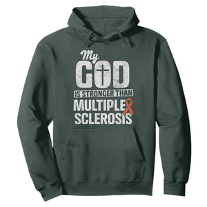 God Stronger Multiple Sclerosis Awareness Hoodie Orange Ribbon MS Support Squad TS10 Dark Forest Green Print Your Wear