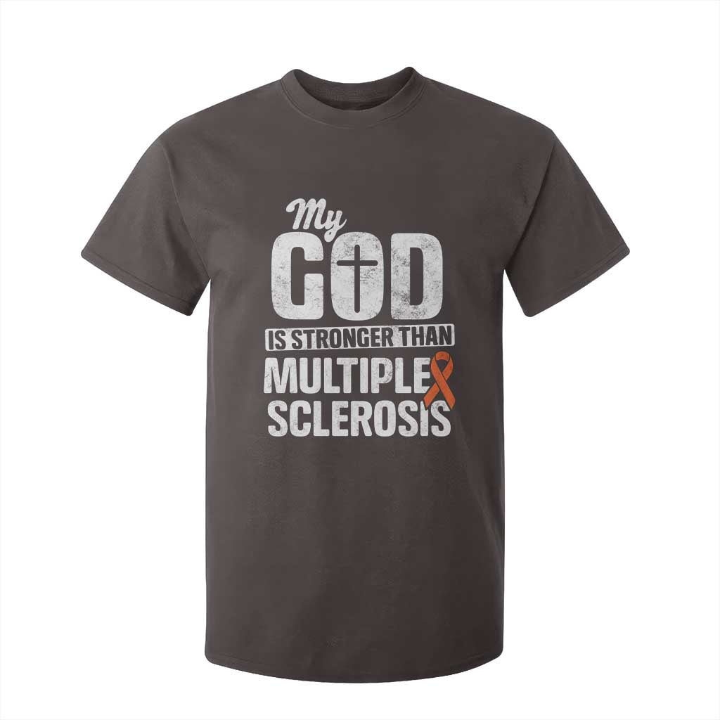 God Stronger Multiple Sclerosis Awareness T Shirt For Kid Orange Ribbon MS Support Squad TS10 Dark Chocolate Print Your Wear