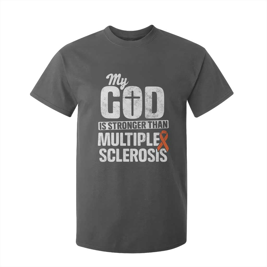 God Stronger Multiple Sclerosis Awareness T Shirt For Kid Orange Ribbon MS Support Squad TS10 Dark Heather Print Your Wear