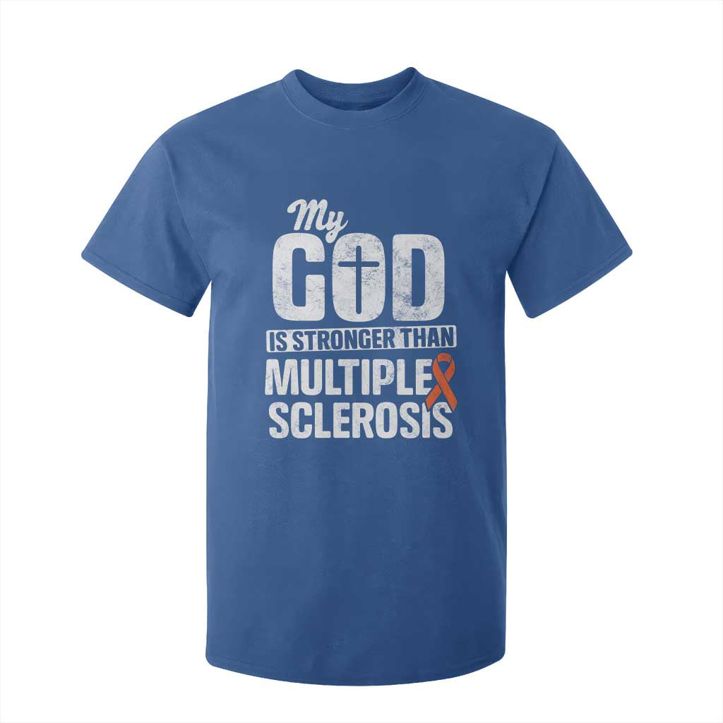God Stronger Multiple Sclerosis Awareness T Shirt For Kid Orange Ribbon MS Support Squad TS10 Royal Blue Print Your Wear