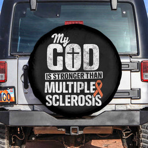 God Stronger Multiple Sclerosis Awareness Spare Tire Cover Orange Ribbon MS Support Squad TS10 No hole Black Print Your Wear