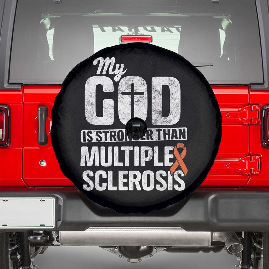 God Stronger Multiple Sclerosis Awareness Spare Tire Cover Orange Ribbon MS Support Squad TS10 Black Print Your Wear