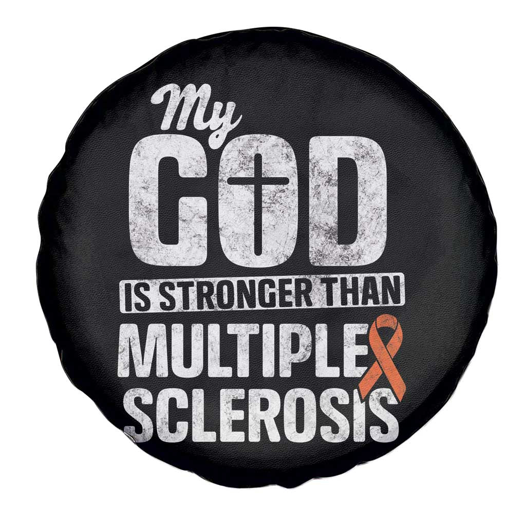 God Stronger Multiple Sclerosis Awareness Spare Tire Cover Orange Ribbon MS Support Squad TS10 Print Your Wear