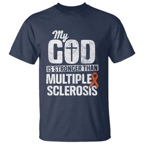 God Stronger Multiple Sclerosis Awareness T Shirt Orange Ribbon MS Support Squad TS10 Navy Print Your Wear