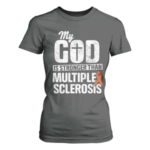 God Stronger Multiple Sclerosis Awareness T Shirt For Women Orange Ribbon MS Support Squad TS10 Dark Heather Print Your Wear