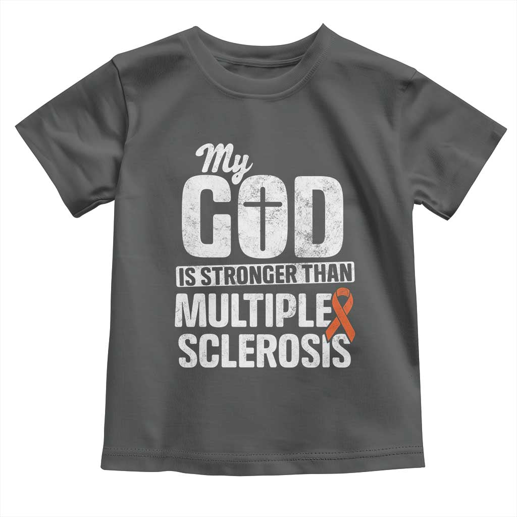 God Stronger Multiple Sclerosis Awareness Toddler T Shirt Orange Ribbon MS Support Squad TS10 Dark Heather Print Your Wear