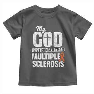 God Stronger Multiple Sclerosis Awareness Toddler T Shirt Orange Ribbon MS Support Squad TS10 Dark Heather Print Your Wear