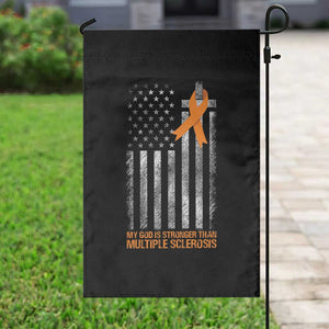 God Stronger Multiple Sclerosis Awareness Garden Flag Orange Ribbon Christian US USA Flag American Christ Cross TS10 Print Your Wear