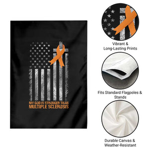 God Stronger Multiple Sclerosis Awareness Garden Flag Orange Ribbon Christian US USA Flag American Christ Cross TS10 Print Your Wear