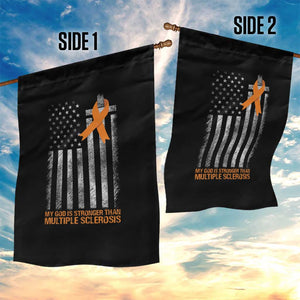 God Stronger Multiple Sclerosis Awareness Garden Flag Orange Ribbon Christian US USA Flag American Christ Cross TS10 Print Your Wear