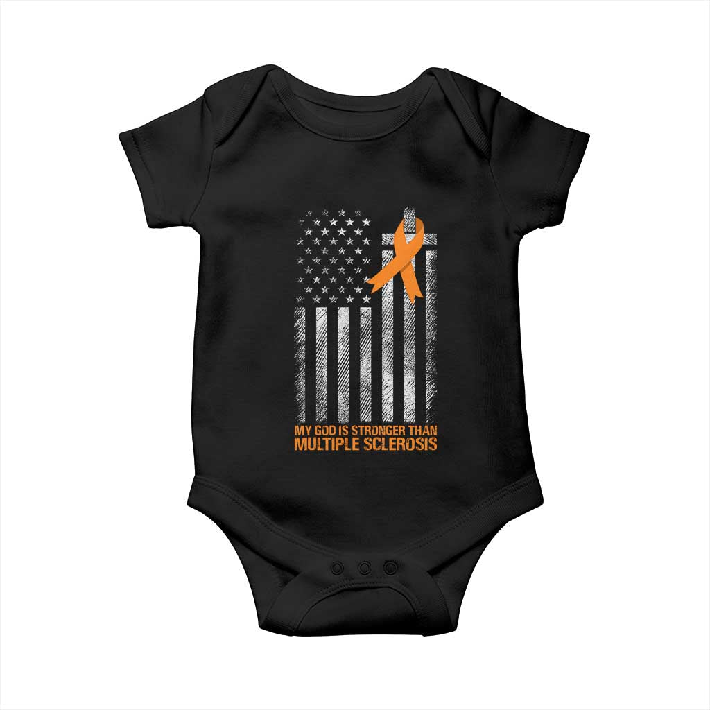 God Stronger Multiple Sclerosis Awareness Baby Onesie Orange Ribbon Christian US USA Flag American Christ Cross TS10 Black Print Your Wear