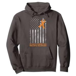 God Stronger Multiple Sclerosis Awareness Hoodie Orange Ribbon Christian US USA Flag American Christ Cross TS10 Dark Chocolate Print Your Wear