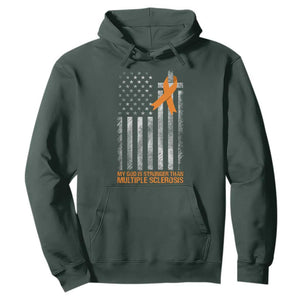 God Stronger Multiple Sclerosis Awareness Hoodie Orange Ribbon Christian US USA Flag American Christ Cross TS10 Dark Forest Green Print Your Wear