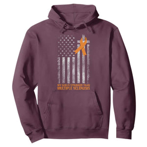 God Stronger Multiple Sclerosis Awareness Hoodie Orange Ribbon Christian US USA Flag American Christ Cross TS10 Maroon Print Your Wear