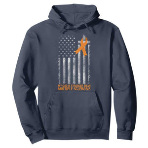 God Stronger Multiple Sclerosis Awareness Hoodie Orange Ribbon Christian US USA Flag American Christ Cross TS10 Navy Print Your Wear