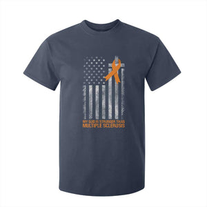 God Stronger Multiple Sclerosis Awareness T Shirt For Kid Orange Ribbon Christian US USA Flag American Christ Cross TS10 Navy Print Your Wear