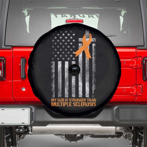 God Stronger Multiple Sclerosis Awareness Spare Tire Cover Orange Ribbon Christian US USA Flag American Christ Cross TS10 Black Print Your Wear