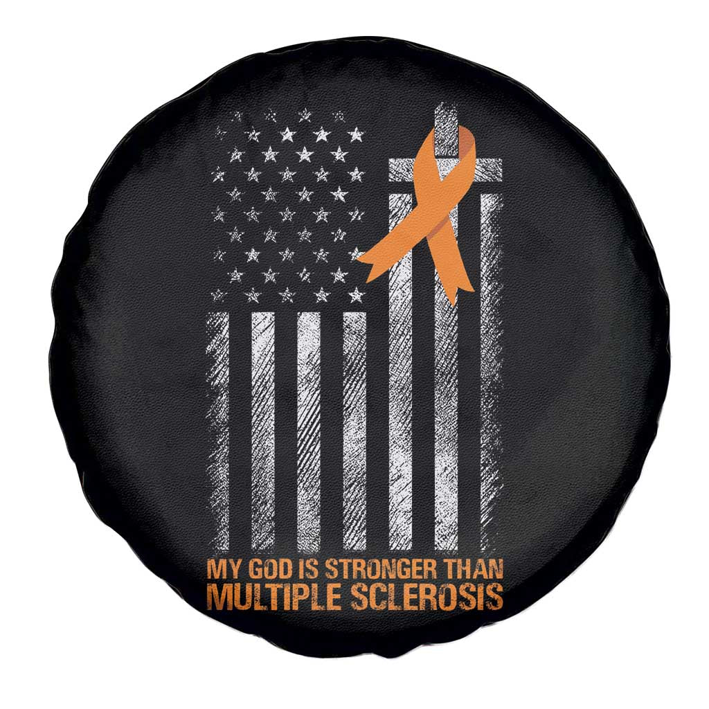 God Stronger Multiple Sclerosis Awareness Spare Tire Cover Orange Ribbon Christian US USA Flag American Christ Cross TS10 Print Your Wear