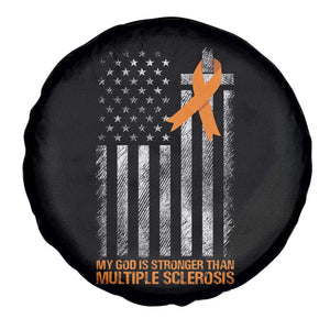 God Stronger Multiple Sclerosis Awareness Spare Tire Cover Orange Ribbon Christian US USA Flag American Christ Cross TS10 Print Your Wear
