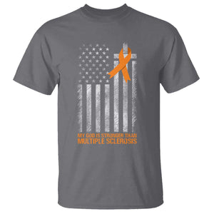 God Stronger Multiple Sclerosis Awareness T Shirt Orange Ribbon Christian US USA Flag American Christ Cross TS10 Charcoal Print Your Wear