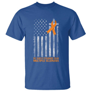 God Stronger Multiple Sclerosis Awareness T Shirt Orange Ribbon Christian US USA Flag American Christ Cross TS10 Royal Blue Print Your Wear