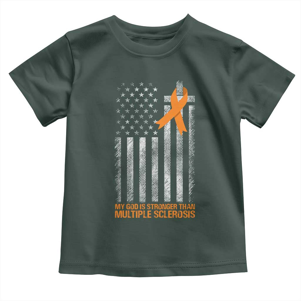 God Stronger Multiple Sclerosis Awareness Toddler T Shirt Orange Ribbon Christian US USA Flag American Christ Cross TS10 Dark Forest Green Print Your Wear