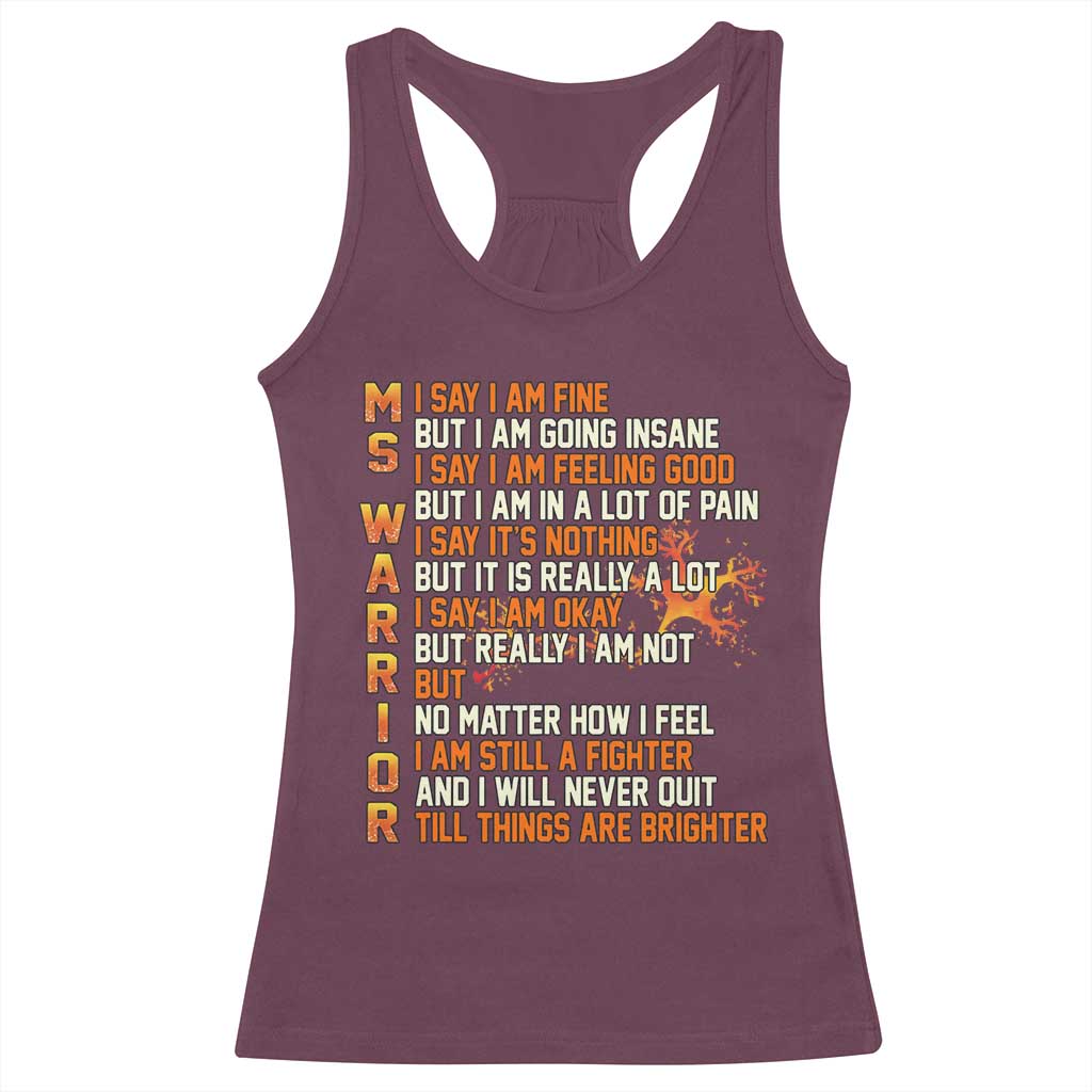 Multiple Sclerosis Awareness Racerback Tank Top Fight MS Orange Ribbon TS10 Maroon Print Your Wear