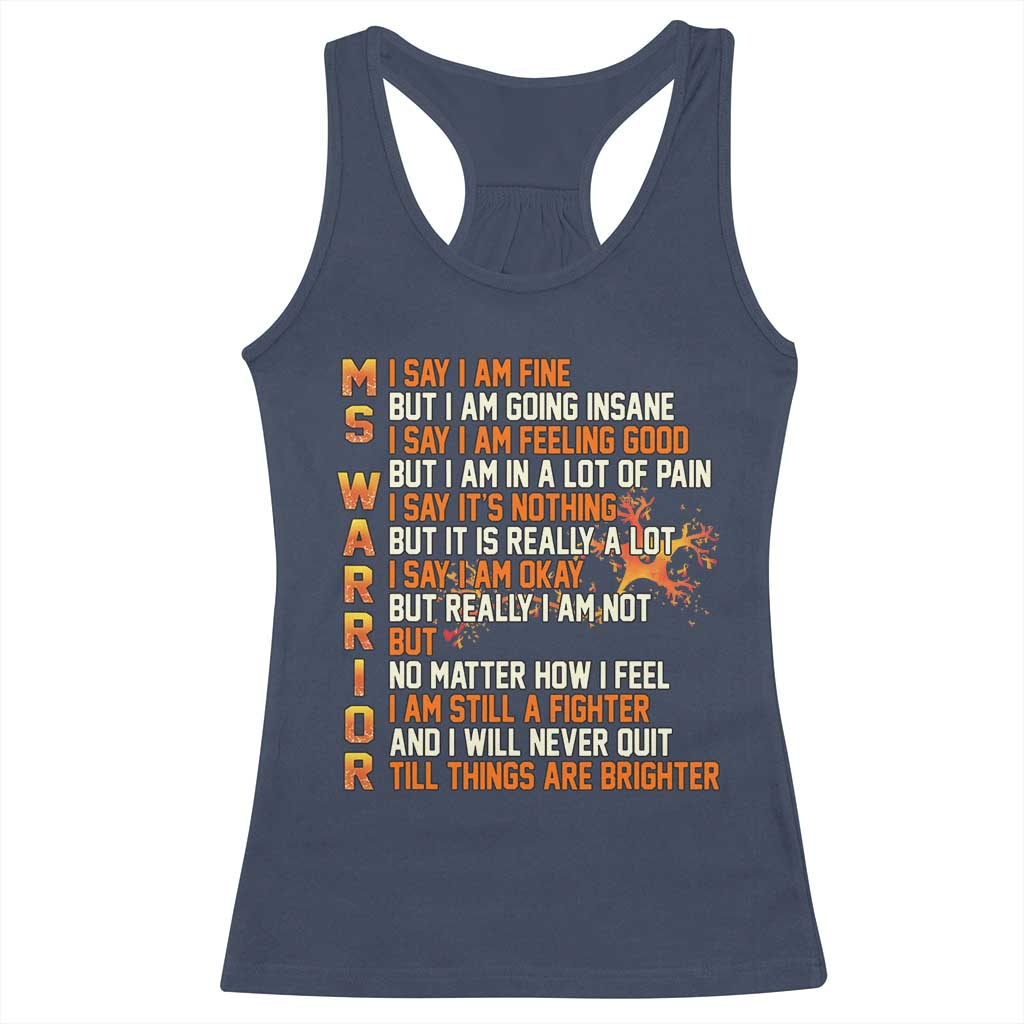 Multiple Sclerosis Awareness Racerback Tank Top Fight MS Orange Ribbon TS10 Navy Print Your Wear