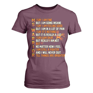 Multiple Sclerosis Awareness T Shirt For Women Fight MS Orange Ribbon TS10 Maroon Print Your Wear