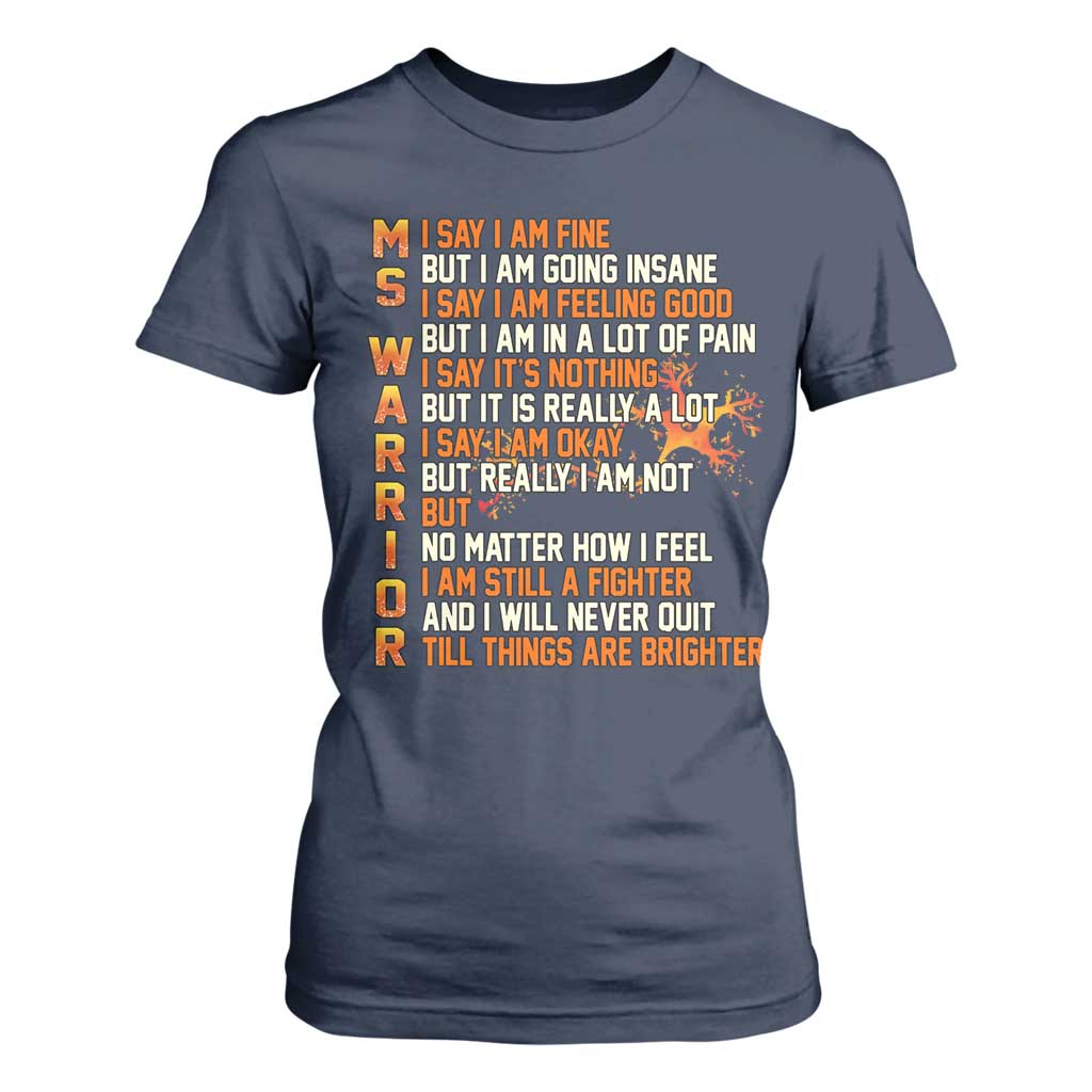 Multiple Sclerosis Awareness T Shirt For Women Fight MS Orange Ribbon TS10 Navy Print Your Wear