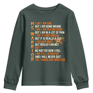 Multiple Sclerosis Awareness Youth Sweatshirt Fight MS Orange Ribbon TS10 Dark Forest Green Print Your Wear