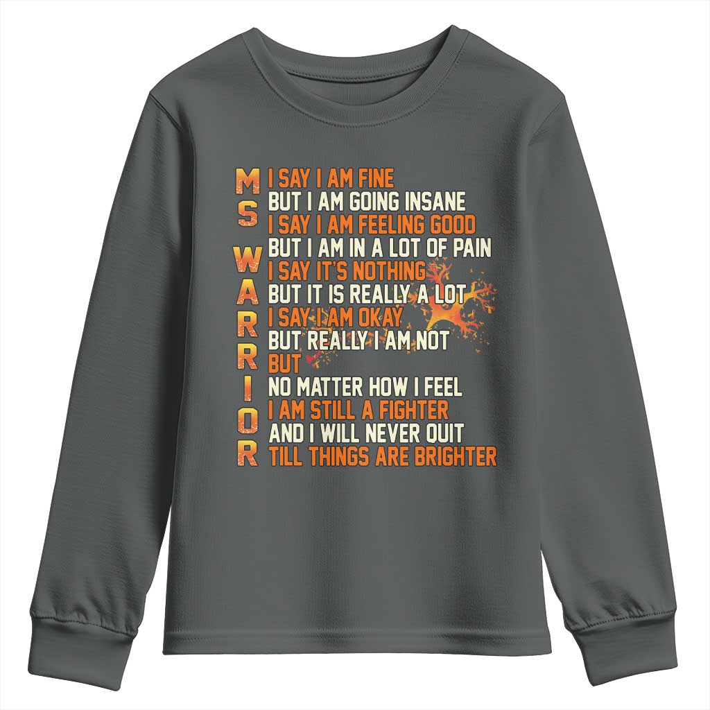Multiple Sclerosis Awareness Youth Sweatshirt Fight MS Orange Ribbon TS10 Dark Heather Print Your Wear