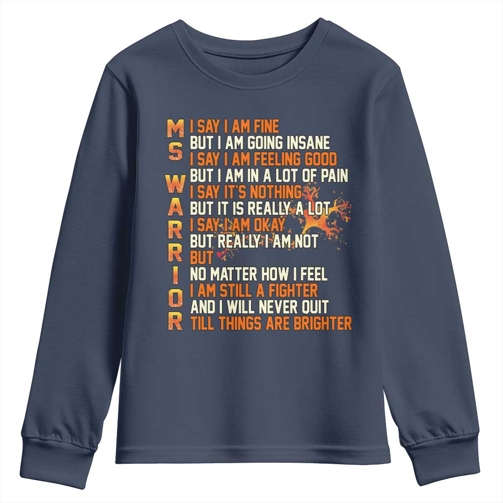 Multiple Sclerosis Awareness Youth Sweatshirt Fight MS Orange Ribbon TS10 Navy Print Your Wear