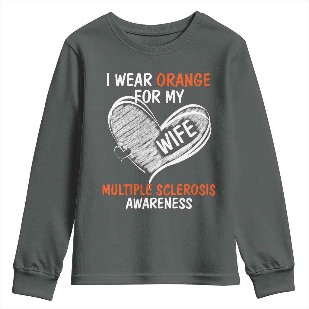 Multiple Sclerosis Awareness Youth Sweatshirt Orange Ribbon I Wear Orange For My Wife TS10 Dark Heather Print Your Wear