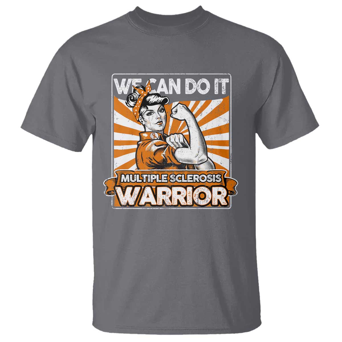 Multiple Sclerosis Awareness T Shirt Orange Ribbon MS Warrior Support Squad TS10 Charcoal Print Your Wear