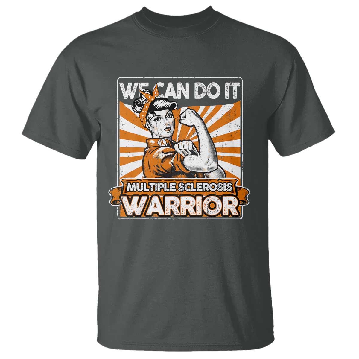 Multiple Sclerosis Awareness T Shirt Orange Ribbon MS Warrior Support Squad TS10 Dark Heather Print Your Wear