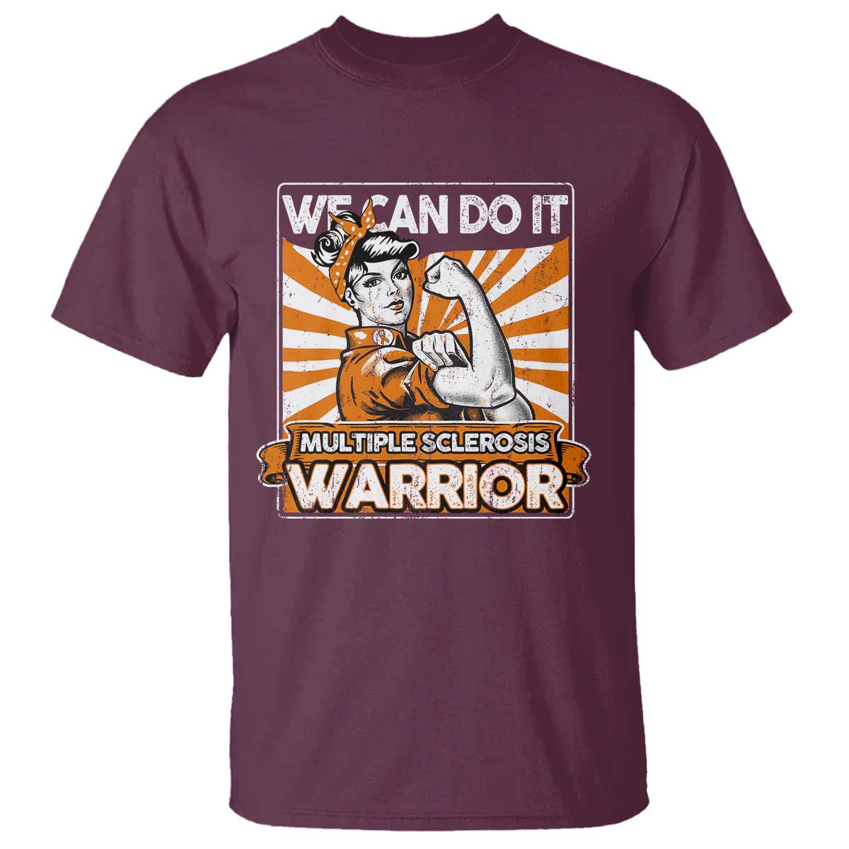Multiple Sclerosis Awareness T Shirt Orange Ribbon MS Warrior Support Squad TS10 Maroon Print Your Wear