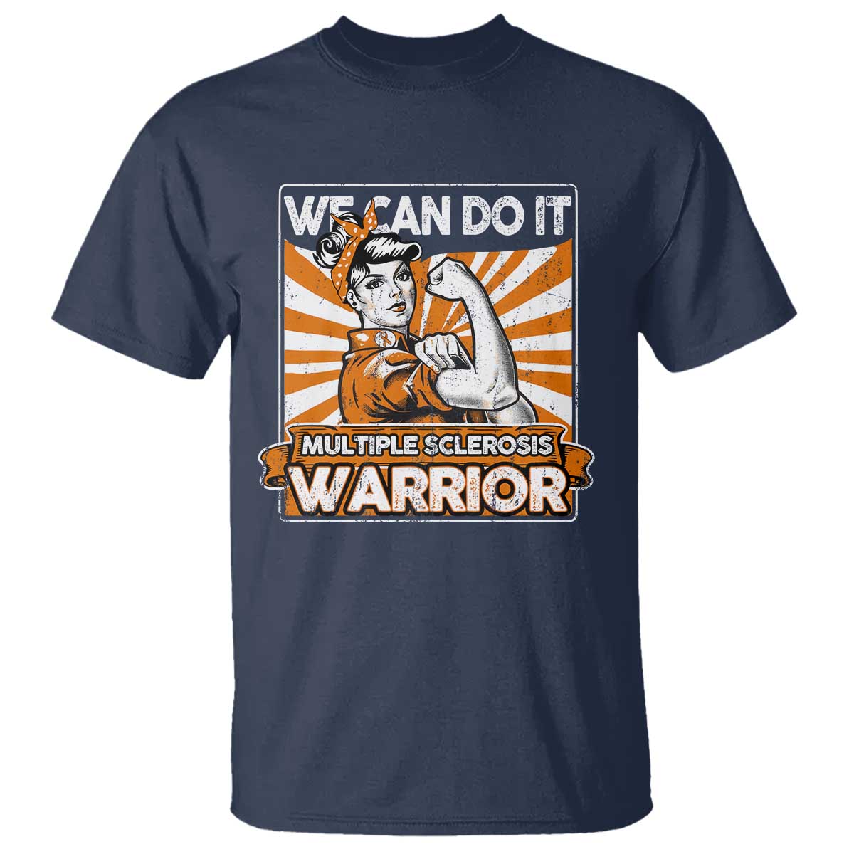 Multiple Sclerosis Awareness T Shirt Orange Ribbon MS Warrior Support Squad TS10 Navy Print Your Wear