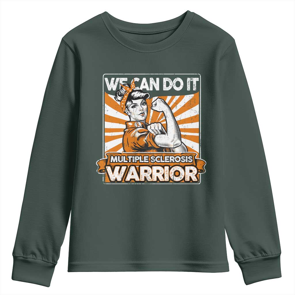 Multiple Sclerosis Awareness Youth Sweatshirt Orange Ribbon MS Warrior Support Squad TS10 Dark Forest Green Print Your Wear