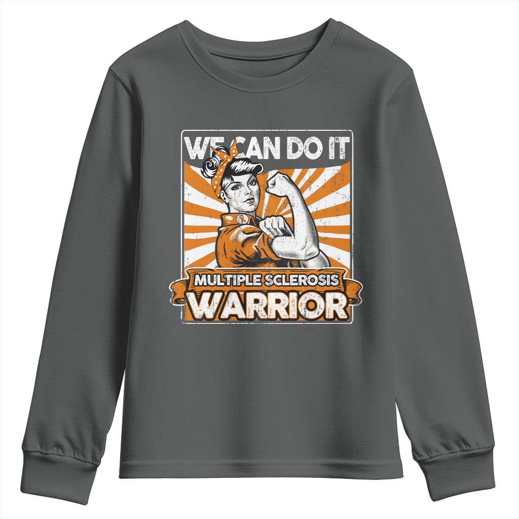 Multiple Sclerosis Awareness Youth Sweatshirt Orange Ribbon MS Warrior Support Squad TS10 Dark Heather Print Your Wear