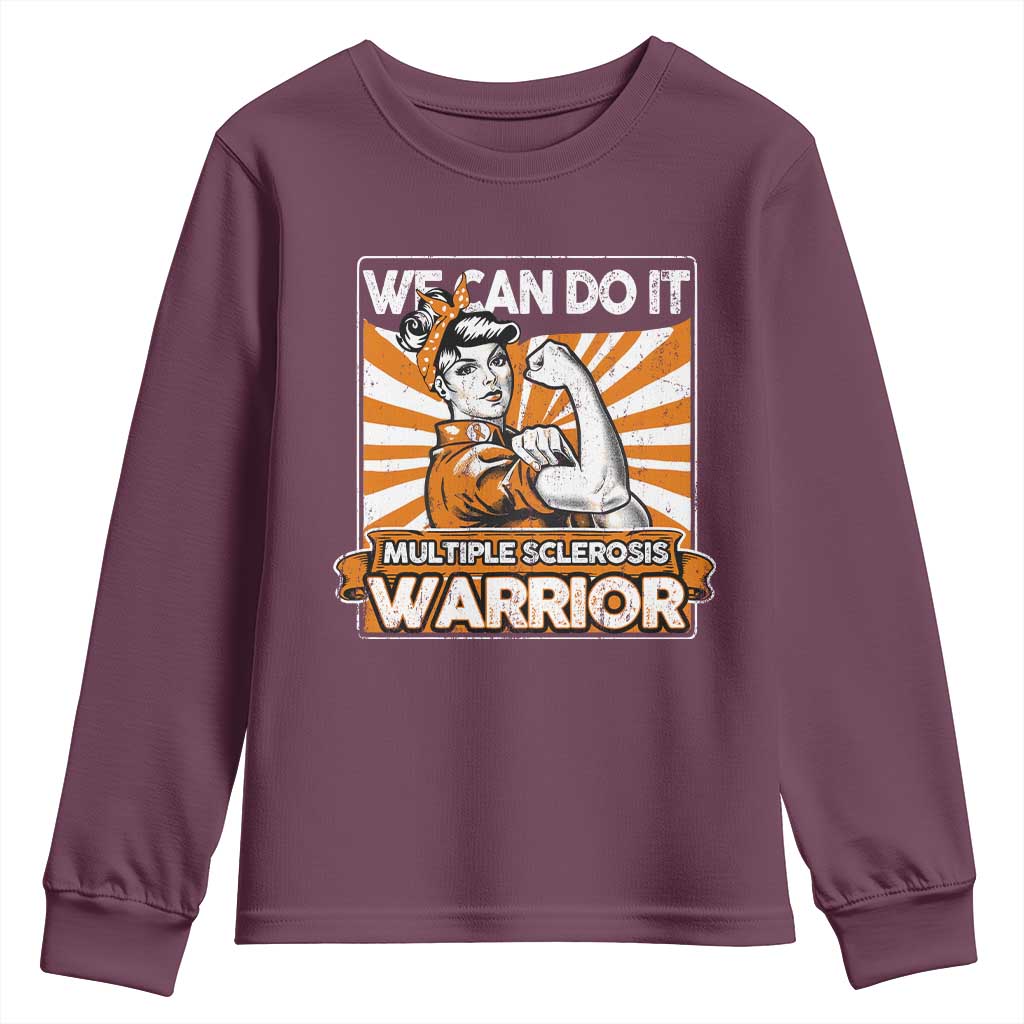 Multiple Sclerosis Awareness Youth Sweatshirt Orange Ribbon MS Warrior Support Squad TS10 Maroon Print Your Wear