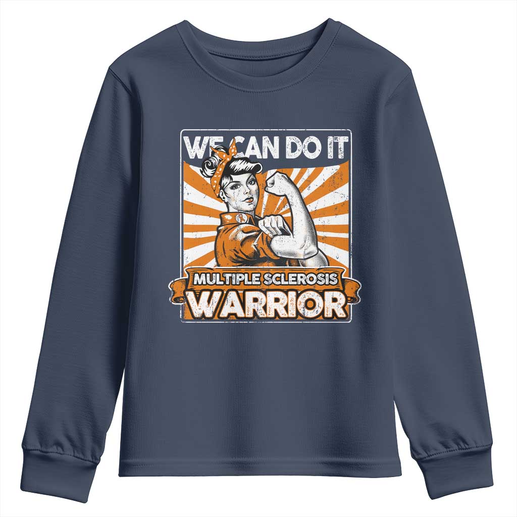 Multiple Sclerosis Awareness Youth Sweatshirt Orange Ribbon MS Warrior Support Squad TS10 Navy Print Your Wear