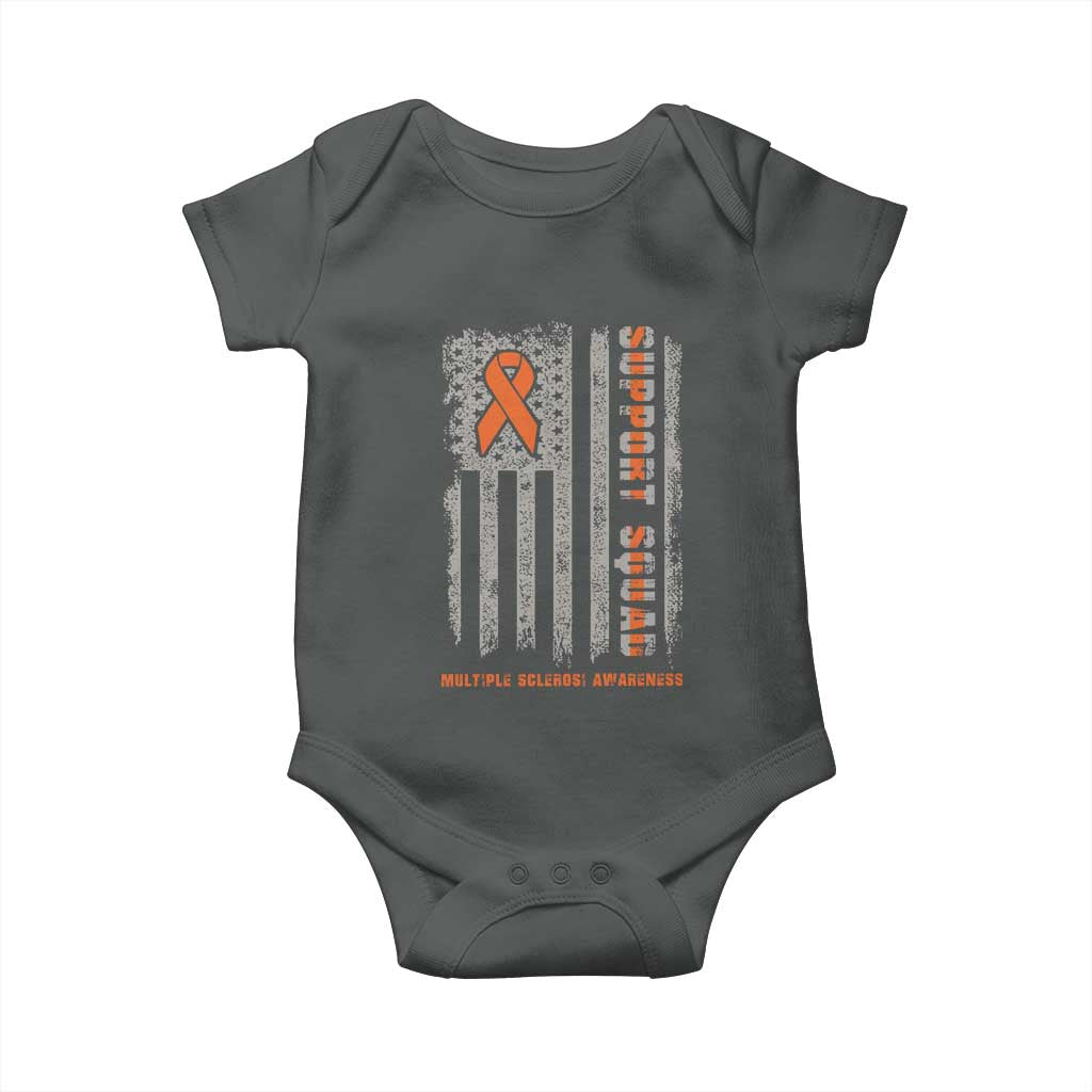 MS Support Squad Baby Onesie Orange Ribbon Multiple Sclerosis Awareness USA Flag TS10 Dark Heather Print Your Wear