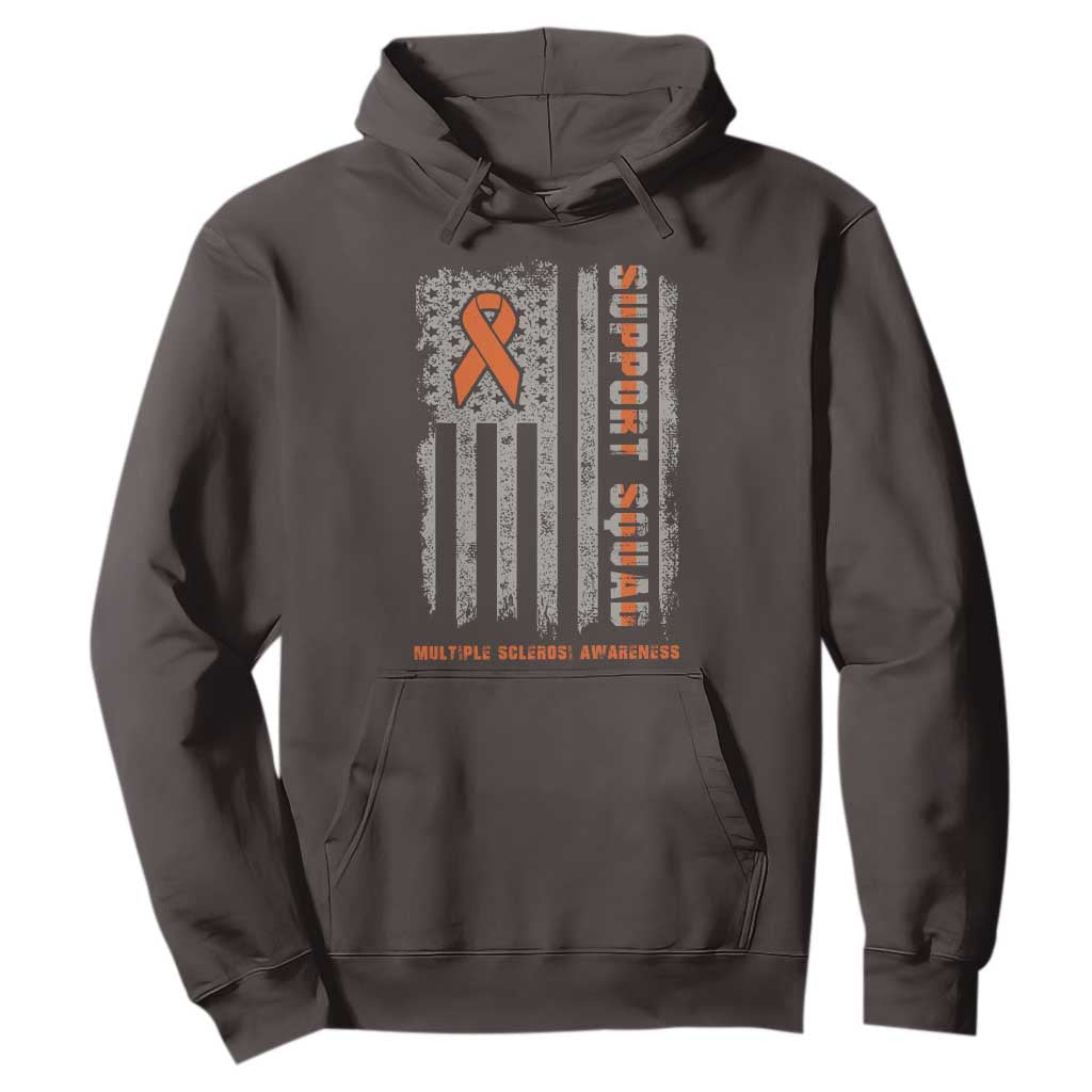 MS Support Squad Hoodie Orange Ribbon Multiple Sclerosis Awareness USA Flag TS10 Dark Chocolate Print Your Wear
