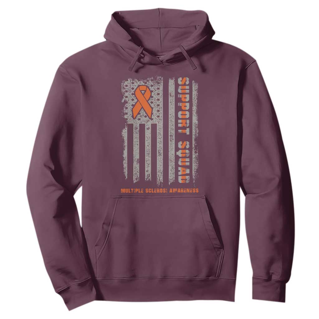 MS Support Squad Hoodie Orange Ribbon Multiple Sclerosis Awareness USA Flag TS10 Maroon Print Your Wear