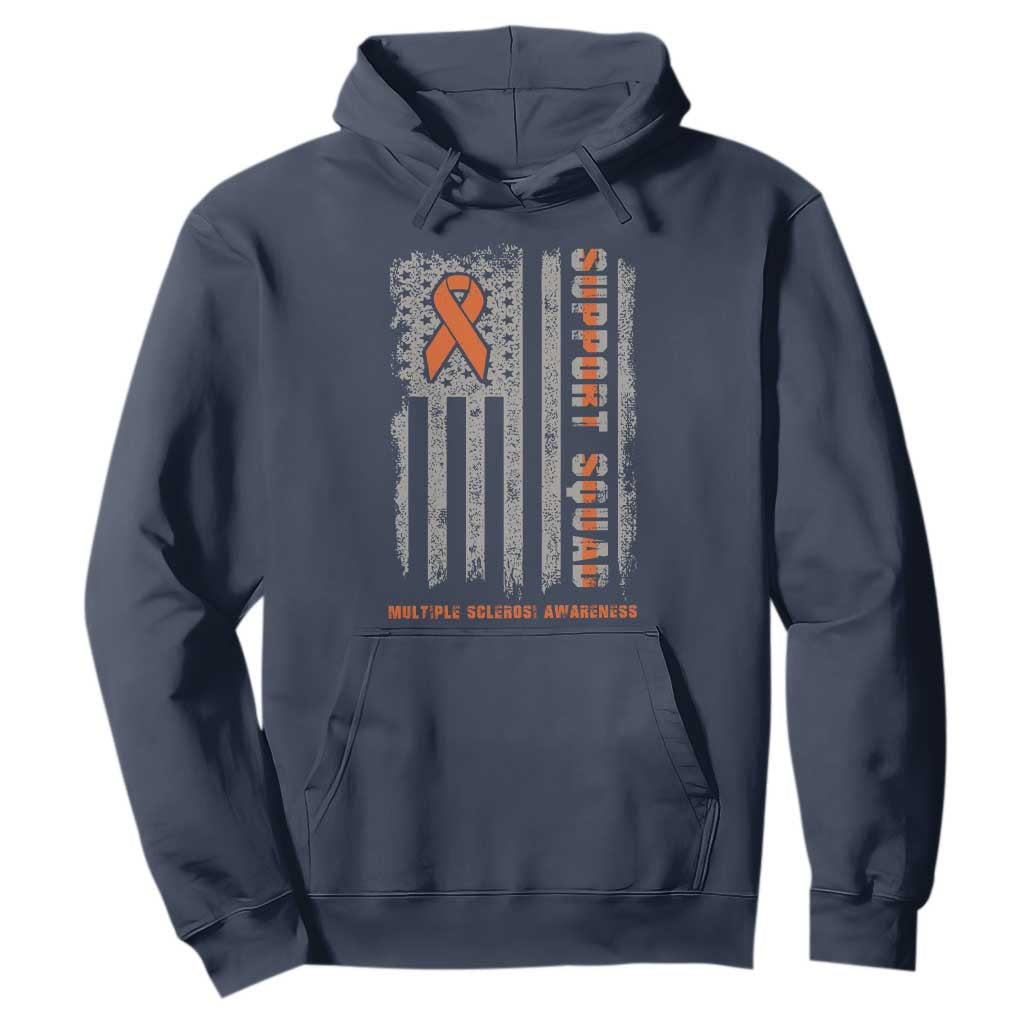 MS Support Squad Hoodie Orange Ribbon Multiple Sclerosis Awareness USA Flag TS10 Navy Print Your Wear