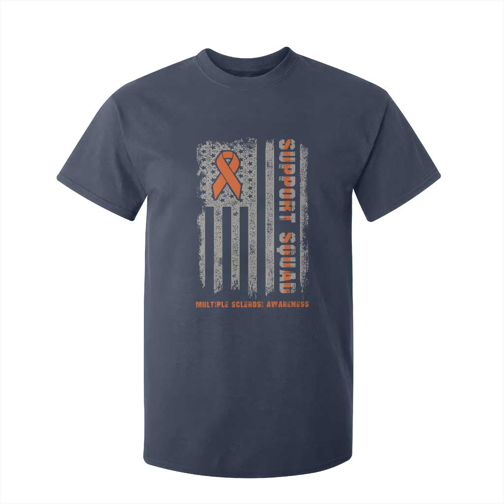 MS Support Squad T Shirt For Kid Orange Ribbon Multiple Sclerosis Awareness USA Flag TS10 Navy Print Your Wear