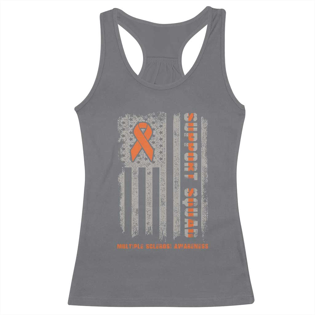 MS Support Squad Racerback Tank Top Orange Ribbon Multiple Sclerosis Awareness USA Flag TS10 Charcoal Print Your Wear