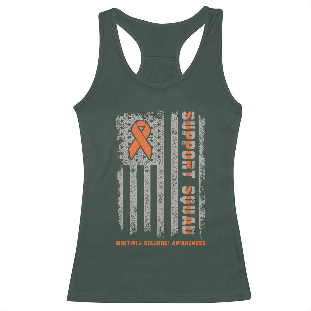 MS Support Squad Racerback Tank Top Orange Ribbon Multiple Sclerosis Awareness USA Flag TS10 Dark Forest Green Print Your Wear